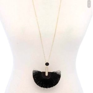 Black Fan Tassel Long Necklace